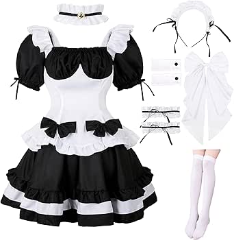 Ainiel Maid Valentines Day Outfit Women Anime Maid Costume Cosplay Lolita Fancy Dress Maid Dress With Socks Headwear Sets