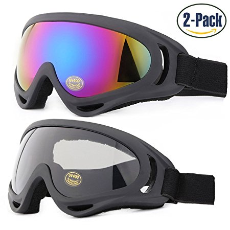 Ski Goggles, Pack of 2, Yidomto Snowboard Goggles for Kids, Boys, Girls, Youth, Mens, Womens, with UV Protection, Windproof, Anti Glare (Multicolor Grey)