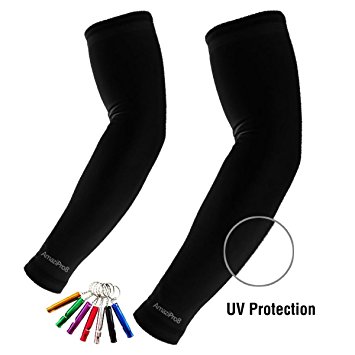 AmaziPro8 Sports Cooling UV Protection Arm Sleeves with Reflective Band for Indoor/Outdoor Activities