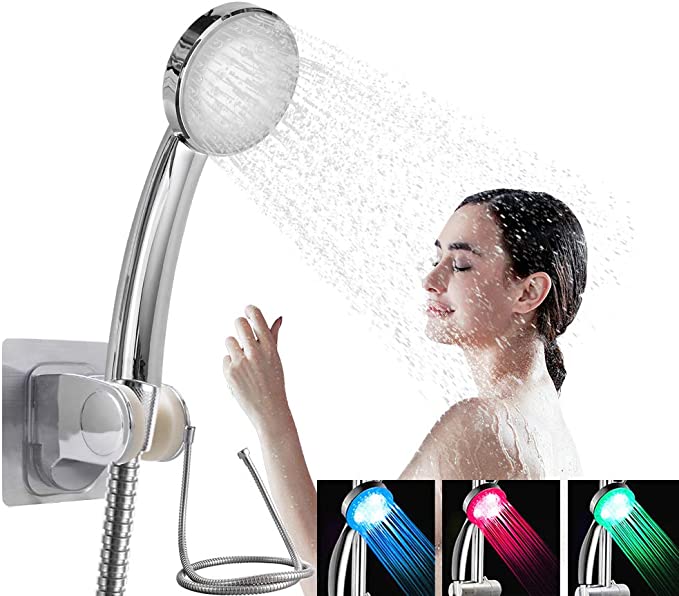 Handheld Shower Head, LEDGLE LED Shower Head with Hose, Color Changing Shower Head,Water Saving Spray Head with Temperature Controlled LED Shower Head Automatically, Hose and Adhesive Bracket 3 Colors