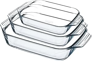 Pyrex Set of 3 Rectangular Oven Dishes 8023510 Irresistible verre-8023510, Glass, Clear, 30.8 x 11.6 mm x 41.8 cm