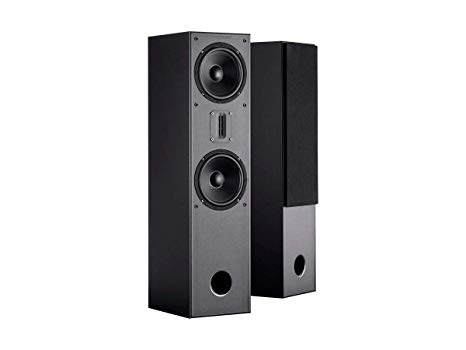 Monoprice Mp-T65RT Tower Home Theater Speakers (Pair) - Black with Dual 6.5 Woofers, Ribbon Tweeter, Compact Design