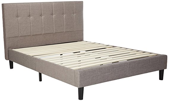 Zinus Upholstered Vertical Detailed Platform Bed in Grey, Queen