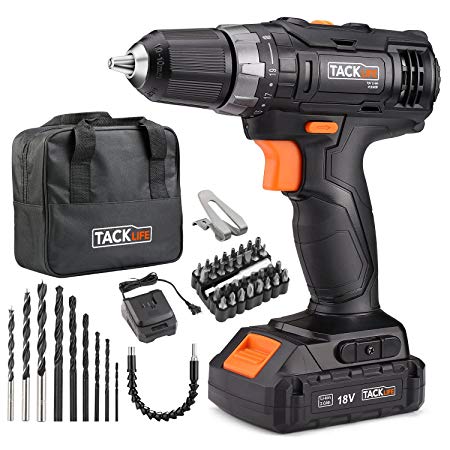 Tacklife 18V MAX Lithium-Ion 3/8" Cordless Drill/Driver Kit with 43pcs Accessories,Wear-resistant bag | PCD05B