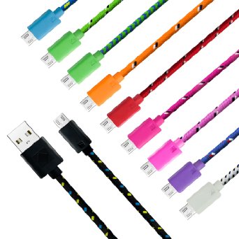 Eversame Braided Micro USB Extension Cable 10-Pack 03m 11-Inch Colorful Durable High Speed USB 20 A Male to Micro B Data Sync and Charging Cable Cord For Android Phones Samsung Galaxy TabS6 EdgeS4Note 4Note Edge HTC One XM8 Motorola Moto X LG G3G4Tablet HP Sony Blackberry Wacom Bamboo PS4 and other Windows Smartphones and Tablets-Black White Purple Pink Hot Pink Red Dark Green Blue Green Orange