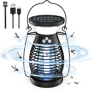 Lampe Anti Moustique 4200V Piege à Moustique Electrique, Bug Zapper Solaire Suspendre Tue Mouche Interieur Électrique Lampe Moustique Étanche Piege a Mouche Extérieur pour Chambre Jardin bubbacare