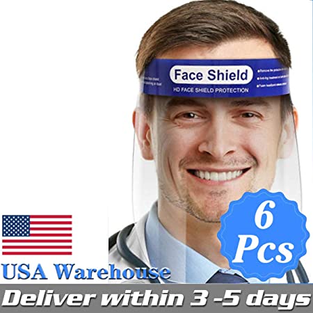 Safety Face Shield, 6 PCS Reusable Adjustable Transparent Full Face Protective Visor with Eye & Head Protection, Anti-Spitting Splash Facial Cover for Women Men