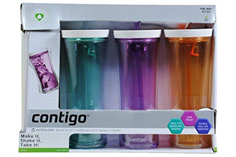 Contigo 20oz Shake & Go Tumblers with Bonus Straws, 3-Pack (Grayed Jade, Lilac & Tangerine)