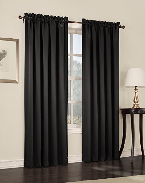 Sun Zero Barrow Energy Efficient Rod Pocket Curtain Panel, 54 x 95 inch, Black