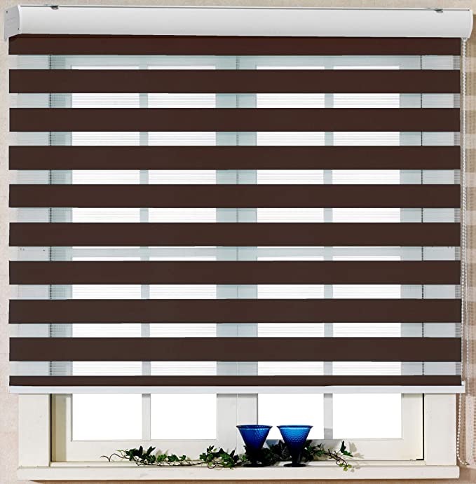 Foiresoft Custom Cut to Size, Basic, Mocha, W 58 x H 72 inch Zebra Roller Blinds, Dual Layer Shades, Sheer or Privacy Light Control, Day and Night Window Drapes, 10 to 110 inch Wide