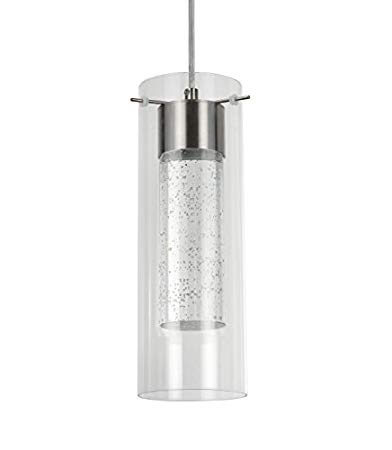 Aspen Creative 61020 Adjustable LED 1 Light Hanging Mini Pendant Ceiling Light, Contemporary Design in Brushed Nickel Finish, Clear Glass Shade, 4 3/4" Wide