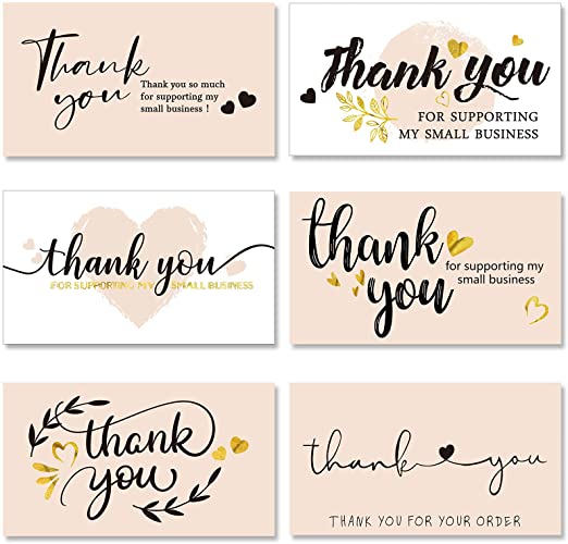 120 Pieces Thank You for Supporting My Small Business Cards Mini Thank You Cards Pink Thank You Business Cards with Gold Foil Hearts for Online Retailers Small Business Owners 2 x 3.5 Inch