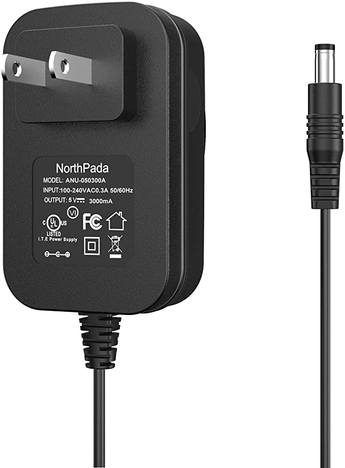 NorthPada Power Supply 5V 3A Cord AC Adapter Charger Compatible with Victrola Vintage Portable Suitcase Record Player VSC-550BT Vinyl Record Player Vintage Style UL Listed