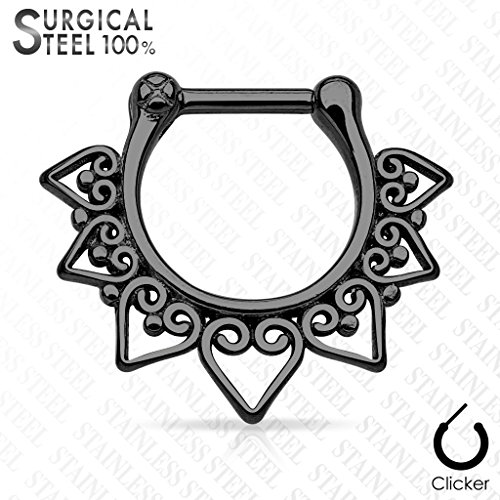 100% Surgical Steel Tribal Fan Septum Clicker Ring 16g - Choose Steel, Gold Tone, Black, or Rainbow