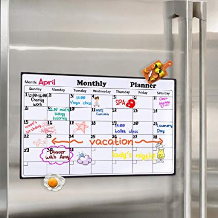 Magnetic Dry Erase Calendar for Fridge 16.9" x 11.8" - 2018 White Board Calendar Planner for Kitchen Refrigerator, Monthly Erasable Refrigerator Calendar, Stain Resistant, Strong Magnets