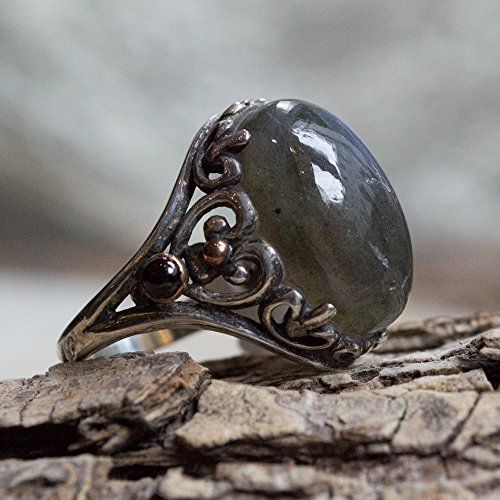 Bohemian ethnic gold silver boho chic ring Oval labradorite statement ring Stone ring gypsy ring - So far R2181