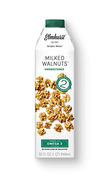 Elmhurst - Unsweetened Walnut Milk - 32 Fluid Ounces (Pack of 6). Only 5 Ingredients, 1400 MG ALA Omega 3, Non Dairy, No Added Gums or Emulsifiers, Vegan