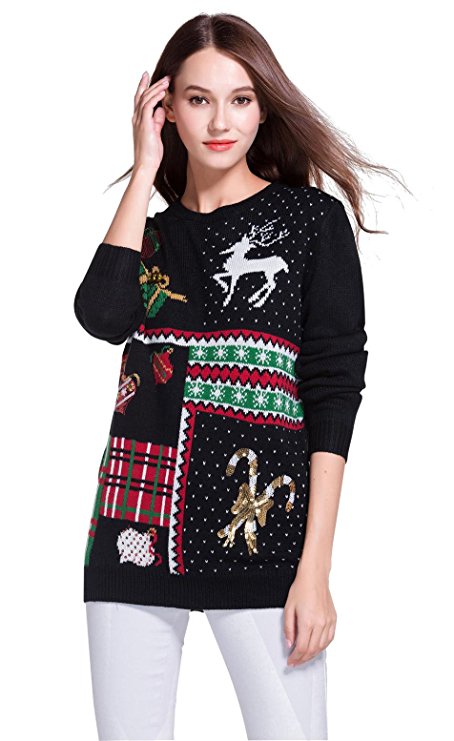Women's Christmas Cute Reindeer Knitted Sweater Girl Pullover