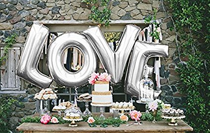 B-G 27" LOVE Balloon Set Bridal Shower Party Birthday Vow Renewal Wedding Decoration (Silver)