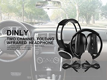 Dinly 3.5mm Cord 2 Packs of Two Channel Folding Headphones Entertaiment System Infrared Headset for In-car TV,DVD,Video Listening