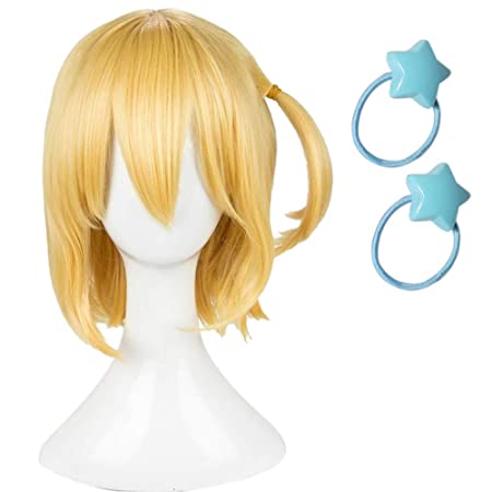 Hitoka Yachi Wig with 2pcs Star Hair Ring, Anime Haikyuu!! Cosplay Short Yellow Hair