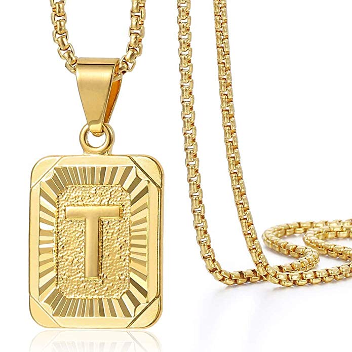 Trendsmax Initial Letter Pendant Necklace Mens Womens Capital Letter Yellow Gold Plated A Z Stainless Steel Box Chain 22inch