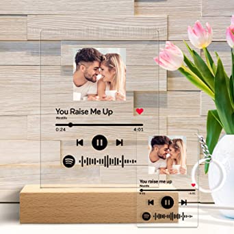 Custom Spotify Glass Art Night Light Acrylic Music Photo LED Lamp Plaque Scan Photo Spotify Glass Personalized Song Album Display Gift Birthday Wedding Anniversary Valentine's Day Room Bedside Decor
