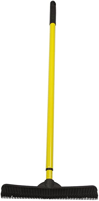 FURemover Broom, Pet Hair Removal Broom with Squeegee & Telescoping Handle That Extends from 3 - 5', Black & Yellow