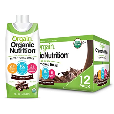 Orgain Organic Nutritional Shake, Creamy Chocolate Fudge - Meal Replacement, 16g Protein, 21 Vitamins & Minerals, Gluten Free, Soy Free, Kosher, Non-GMO, 11 Ounce, 12 Count (Packaging May Vary)