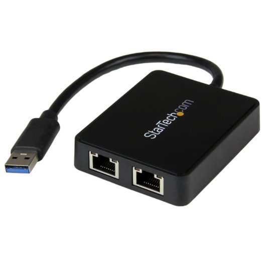 StarTech.com USB 3.0 to Dual Port Gigabit Ethernet Adapter NIC with USB Port (USB32000SPT)