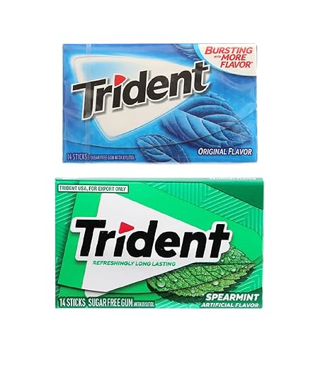 Trident Sugar Free Chewing Gum Original Flavor 14 Sticks, 26 G And Spearmint Flavor 14 Sticks, 26 G