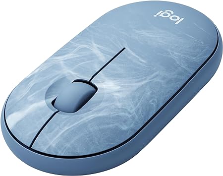 Logitech Pebble Wireless Mouse with Bluetooth or 2.4 GHz Receiver, Silent, Slim Computer Mouse with Quiet Clicks, for Laptop/Notebook/iPad/PC/Mac/Chromebook - Blue Marble