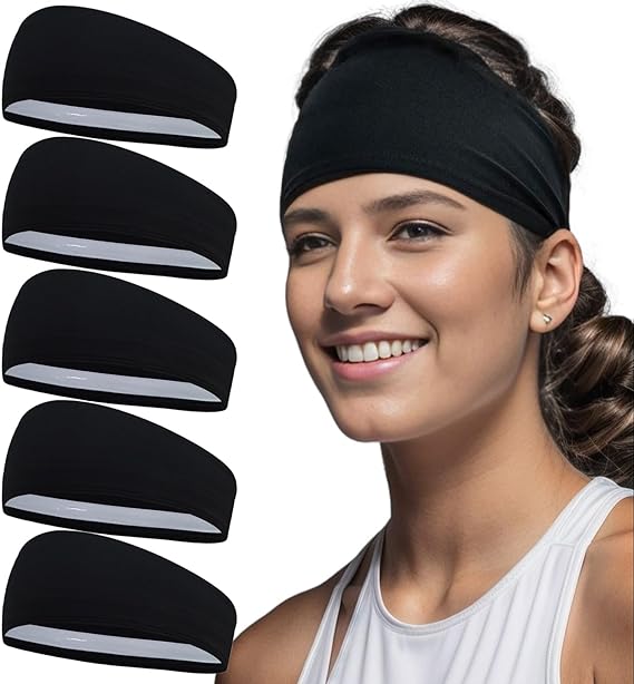 Calbeing Workout Headband for Women, Sports Running Headband for Exercise, Wide Headbands for Women, Gym Hairband Athletic Thick Non Slip Yoga Sweatband Fitness 5Pack