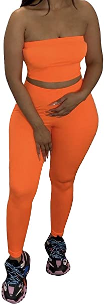 Aro Lora Womens Workout Outfits 2 Piece Tracksuit Bodycon Tube Crop Top and Pant Set Yoga Jumpsuit Romper