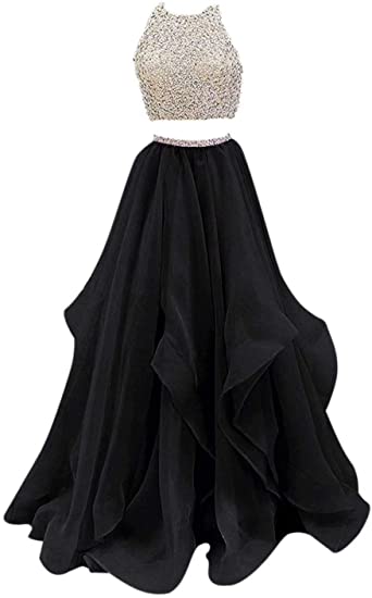 VinBridal 2019 Two Piece Beaded Floor Length Organza Evening Gown Prom Dresses