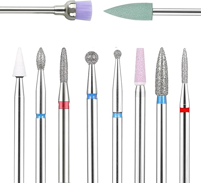 BNG 10PCS Nail Drill Bits Diamond Cuticle Bit for Nails File Professional Electric 3/32" Nail Drill Set for Acrylic Natural Nails Cuticle Cleaner Burr Tool Manicure Pedicure Salon Polishing Tools