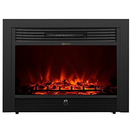 KUPPET YA-300 28.5" Embedded Electric Insert Freestanding Heater Fireplace w/Remote Glass View Log Flame, 750W(Low Heat)/1500W(High Heat), Black
