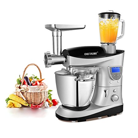 CHEFTRONIC Heating Bowl Multifunction Stand Mixers SM-1088 220-240V/1000W 6.2QT Stainless Bowl Multifunction Kitchen Electric Mixer Machine with Meat Grinder Blender Function