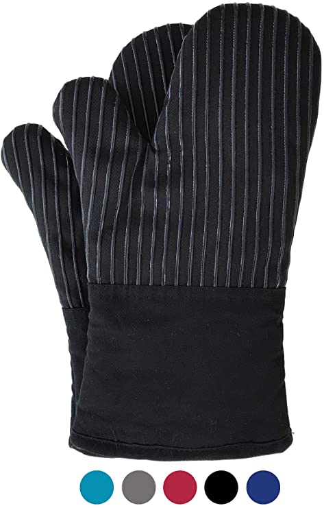 BIG RED HOUSE Oven Mitts, with The Heat Resistance of Silicone and Flexibility of Cotton, Recycled Cotton Infill, Terrycloth Lining, 250 C Heat Resistant Pair Black