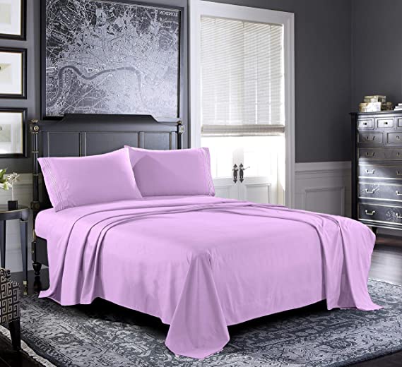 Pure Bedding Bed Sheets - Twin Sheet Set [4-Piece, Lilac] - Hotel Luxury 1800 Brushed Microfiber - Soft and Breathable - Deep Pocket Fitted Sheet, Flat Sheet, Pillow Cases