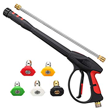 MATCC Pressure Washer Gun 4000 PSI 2019 Upgrade Version Power Spray Car Wash Gun with M22-14mm Thread 19 inch Extendable Wand and 5 Nozzle Tips for Car High Pressure Power Washer