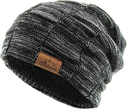 Super Warm Slouchy Fleeced Long Beanie Warm Fur Lined Winter Knit Hat Thick Skull Cap