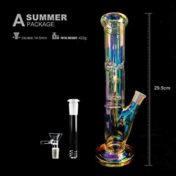 11 Inch Hand-Blown Glass Vase Dual Water Percolator Glass P Easy To Grip With Ice Shelf,Glow In The Dark Handmade Vase (Color As Shown)