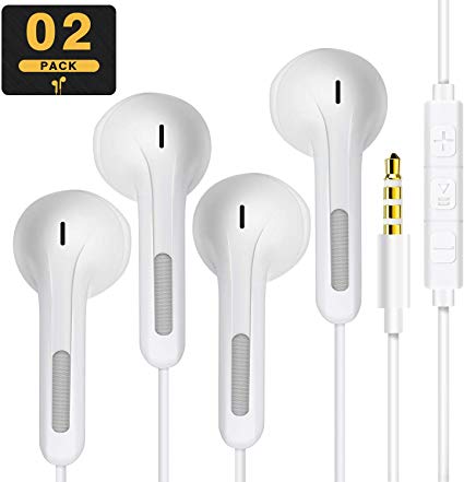 ZGEM Earphones Headphones, 2Pack In-Ear Earbuds Tangle Free with Remote & Mic Earphones Compatible with Smartphone, MP3/MP4 Player Tablet and All 3.5mm Audio Device