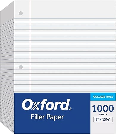 Oxford Loose Leaf Paper College Ruled - 1000 Pack - 8.5 x 11 Inches - 3-Hole Punched Filler Paper for Adults, School Students, Kids - Perfect for Binder Paper and College Ruled Notebook Paper