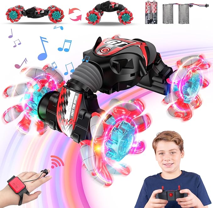 Gesture Sensing RC Stunt Car with Light & Music, 1:12 Twist Cars Remote Control Car, 360° Rotating 4WD 2.4GHz Hand Controlled RC Car for Kids Gift