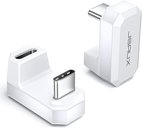 JSAUX 180° USB-C to USB-C Adapter 2 Pack, 180 Degree Angle USB-C Male to USB-C Female USB C 3.1 / PD 100W Adapter, Compatible with ROG Ally, Steam Deck, Switch, Laptop, Tablet, Phone and More - White