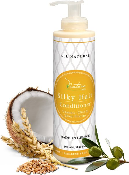 Nature Lush Organic Olive Silky Hair Conditioner - Sulfate Free Treatment - Powerful Stimulator for Hair Roots - Daily Use for Men & Women - Provides Vital Vitamins & Proteins 8.4 oz