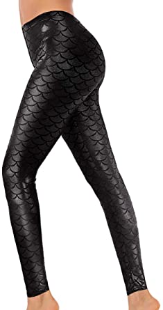 Alaroo Halloween Shiny Fish Scale Mermaid Leggings for Women Pants S-4XL