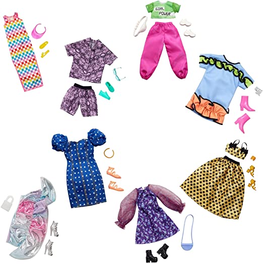 Barbie Clothes Multipack with 8 Complete Outfits for Barbie Doll, 25  Pieces Include 8 Outfits, 8 Pairs of Shoes & 8 Accessories, Gift for 3 to 8 Year Olds